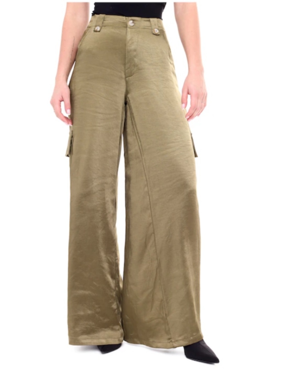 NWT - Astrid Wide Leg Satin Cargo Pants - SzS